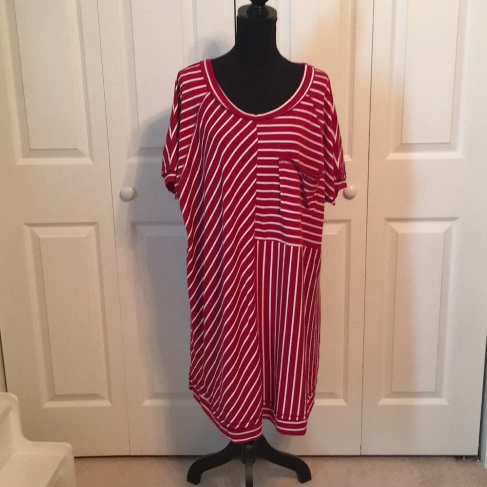 Umgee maroon white stripe dress with pocket